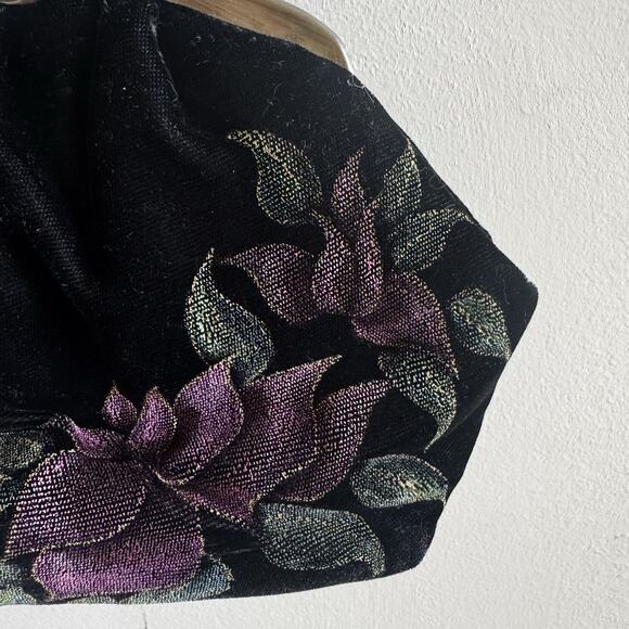 Vintage Fancy Nancy Velvet Floral Evening Bag Purse Wearable Art Hand Painted - Picture 9 of 16